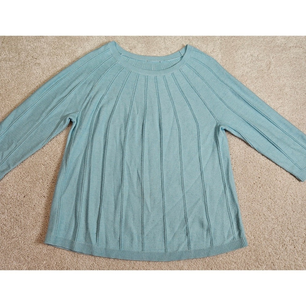 Coastal Classic Capsule Chico's Sweater L Aqua 3/4 Sleeve Cashmere Blend Resort